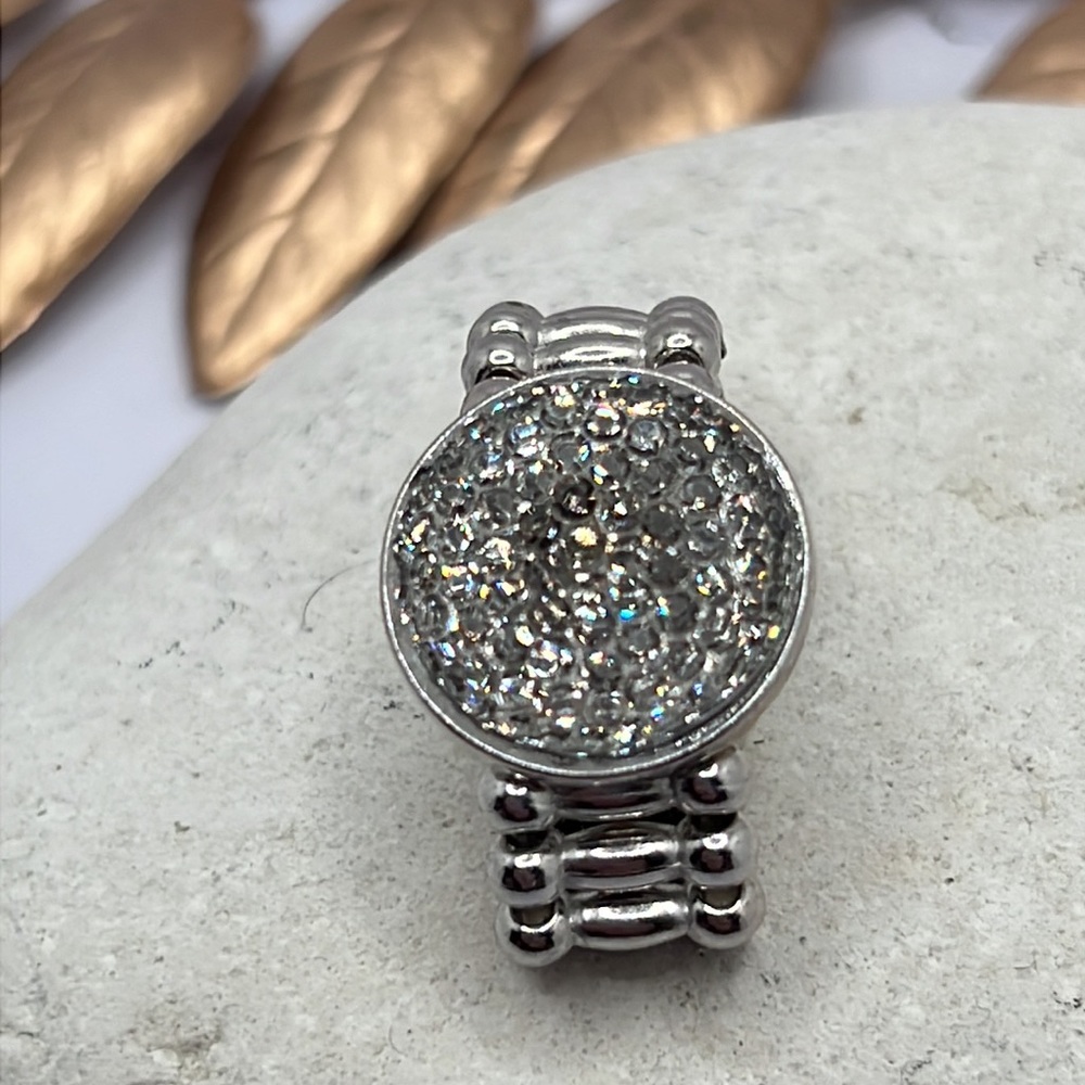 All Silver Sparkle Button Stretch Ring. - image 1